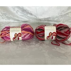 Lot of 2 Deborah Norville Everyday Soft Worsted Yarn Cotton Candy Holiday 180 Yd